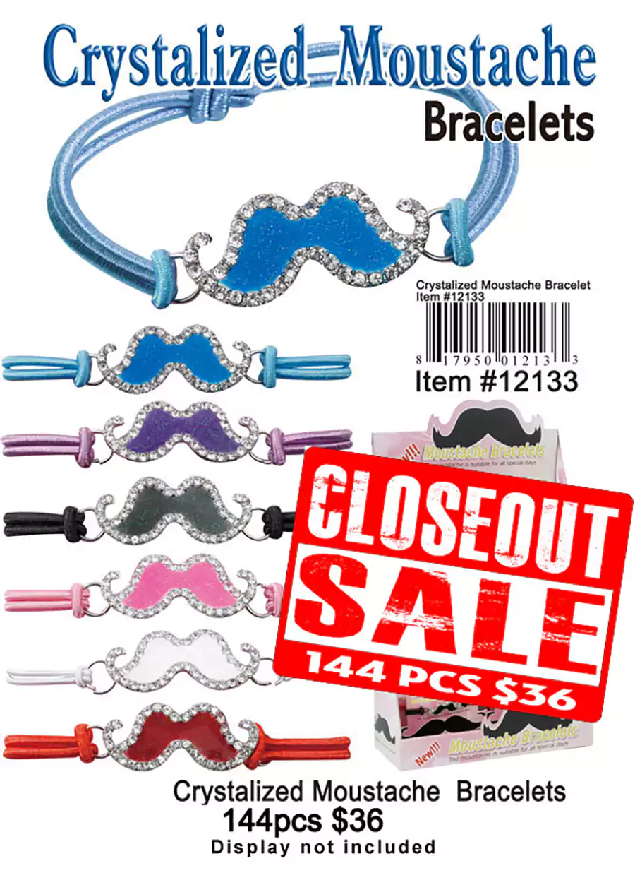 Moustache Crystalized Bracelets - Closeout 144 Pcs.